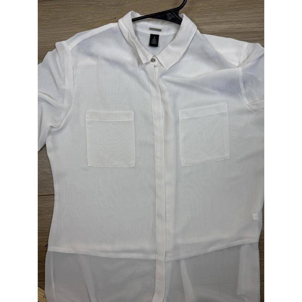 Chico's Black Label Shirt Womens 2 White Sheer Button Front Tunic High Low Hem - Picture 8 of 10